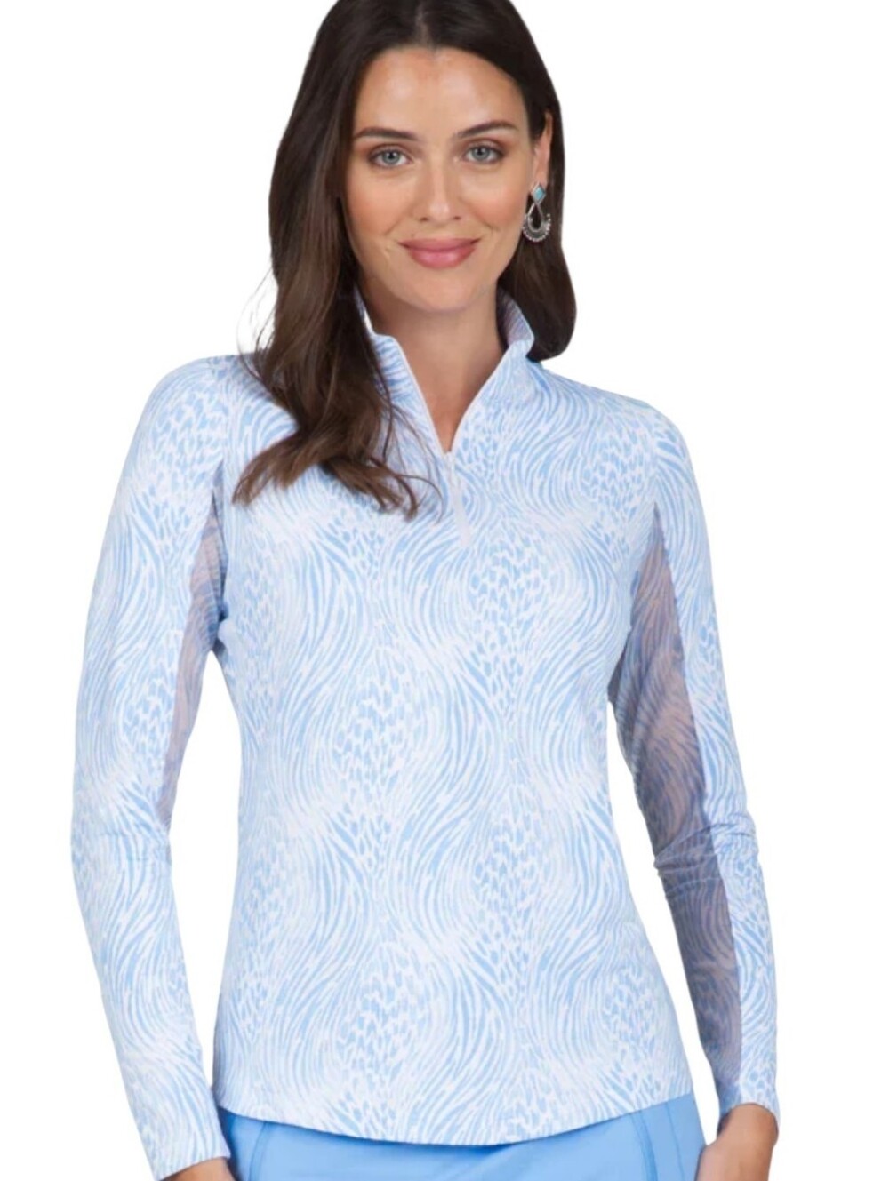IBKUL Alena Long Sleeve Mock Neck Zip Pullover Blue